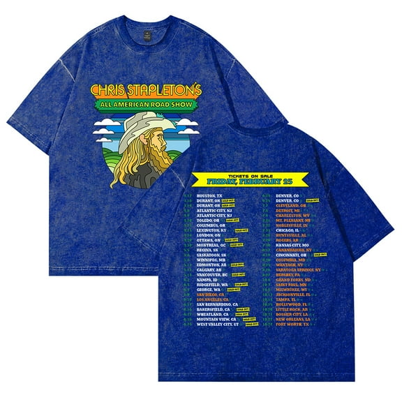 Chris Stapleton 2025 Tour Merch T-Shirt Short Sleeve Vintage Fashion blue