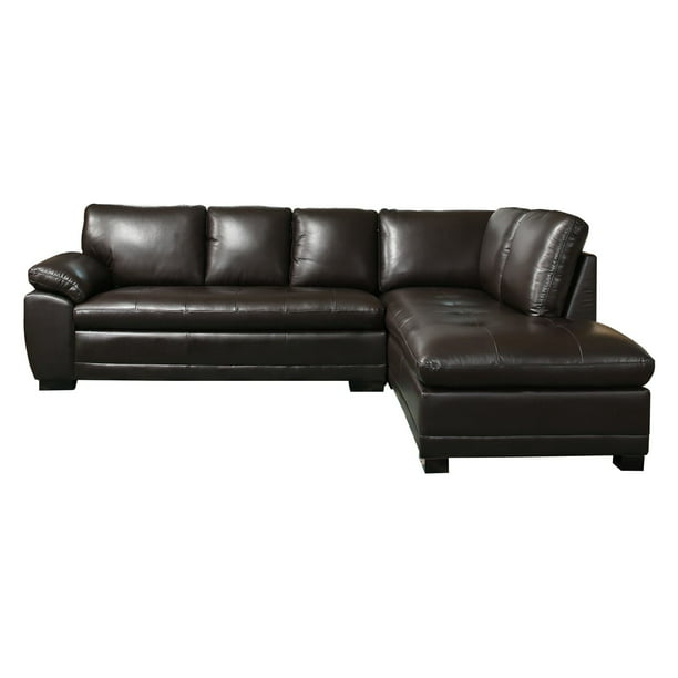 Abbyson Woodland Premium Italian, Charcoal Leather Sectional Sofa