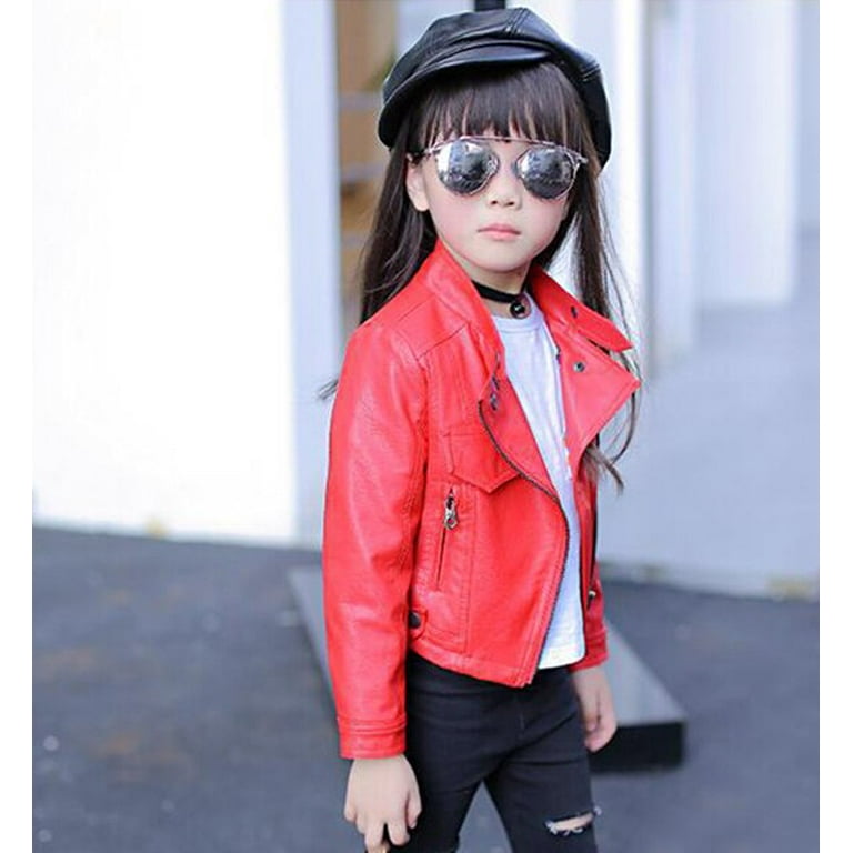2019 New Autumn Girls Jacket pu Leather Zipper Jacket For Girls 3 12Yrs Fashion Solid Leather Coat Children Clothing Outerwear Walmart
