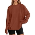 thumbnail image 2 of Lixiuxyad Women Basic Tee Fashionable Oversized Long Sleeve T Shirt Casual Basic Round Neck Fall Top For Everyday Wear,Red, 2 of 6