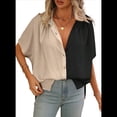 thumbnail image 3 of Blusas Casuales Clásicas de Corta para Mujer, Estilo Hawaiano, para Vacaciones en la Playa, Color Negro Albaricoque XL, 3 of 6