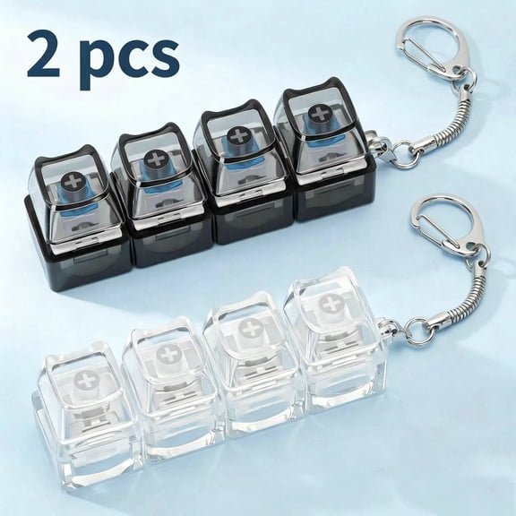 Vruelia 2 Pcs 4-in-1 Keyboard Adult Fidget Clicker Toy 2 Style Sound Keyboard Fidget Keychain Cube Mechanical Key Button Clicker Stress Relief Gift for Office Home Pass Time and Release Stress