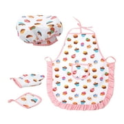 4Pieces Kid Chef Role Pretend Play Toy Apron Pot Pad Set Red Plaid