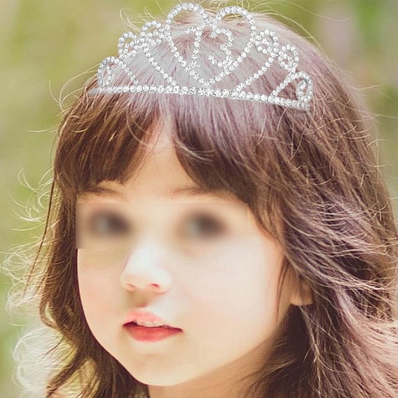 LEORX Silver Rhinestone Birthday Crown Alloy Hair Crown for Decoration Perfect for Parties 13.0 Inches