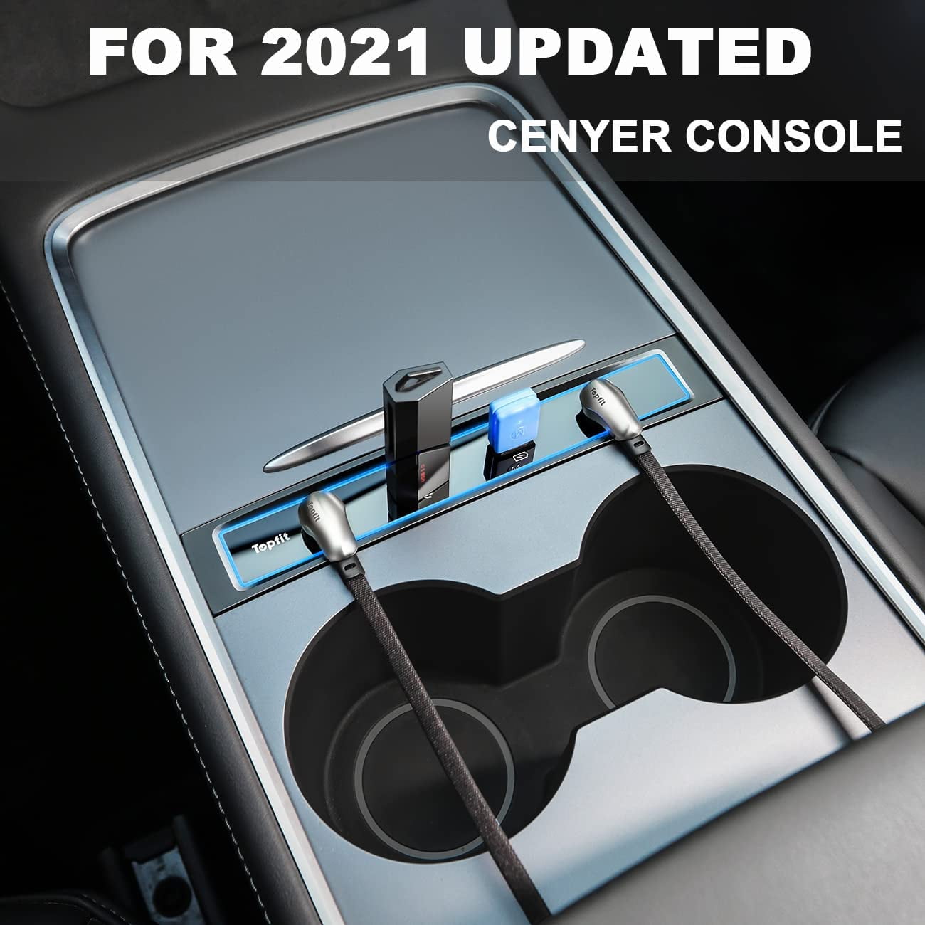 Timpfee Fit for Tesla 2021 2022 Model 3 /Y USB LED Data Hub Compatible Docking Station of Center Console Smart Sensor 4-Port USB Hub Center Console Adapter