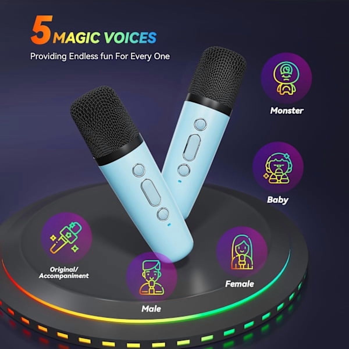 Karaoke Machine for Kids and Adults, Portable Bluetooth Mini Karaoke Microphone Singing Speaker with 2 Microphones and Lights, Toys White