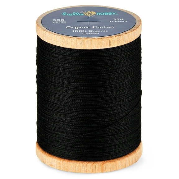 Hello Hobby Black 100% Organic Cotton All Purpose Thread, 300 Yards