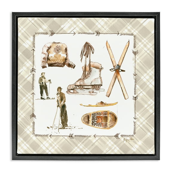 Stupell Industries Winter Skiing Sports Sports Painting Black Floater Framed Canvas Art Print Wall Art, 18 x 18