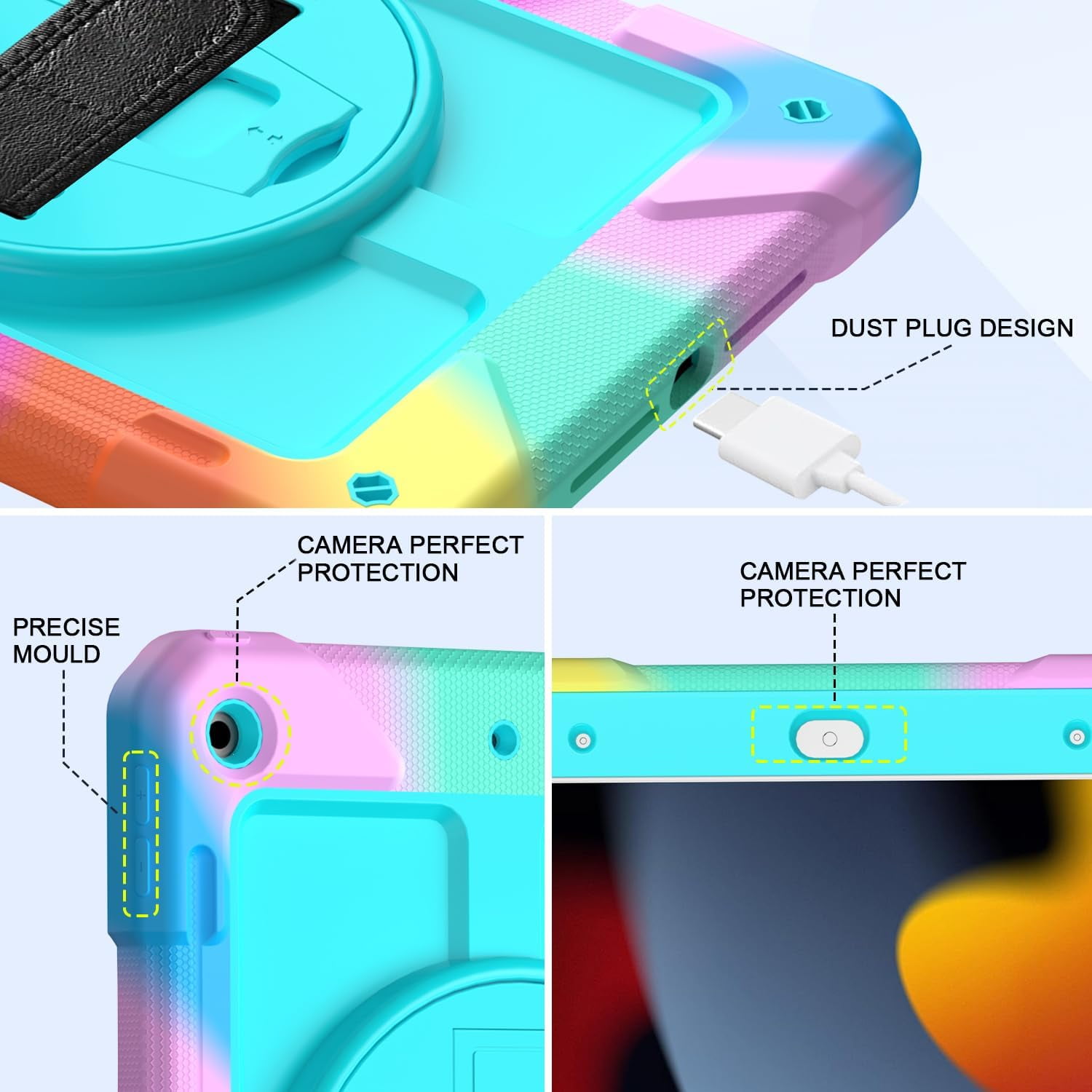 SUPNICE iPad 9th/8th/7th Generation Case,iPad 10.2 Case for kids, Shockproof [360 Rotating Stand] [Hand Strap] [Pencil Holder] Case for New iPad 9th Gen, iPad 10.2 Inch 2021/2020/2019 - Turquoise