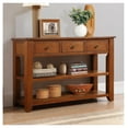 thumbnail image 3 of '' Solid Pine Wood Top Console Table, Modern Entryway Sofa Side Table with 3 Storage Drawers and 2 Shelves. Easy to Assemble (Brown), 3 of 9