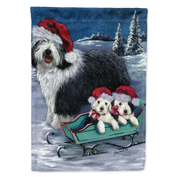 Old English Sheepdog Christmas Snow Flag Canvas House Size