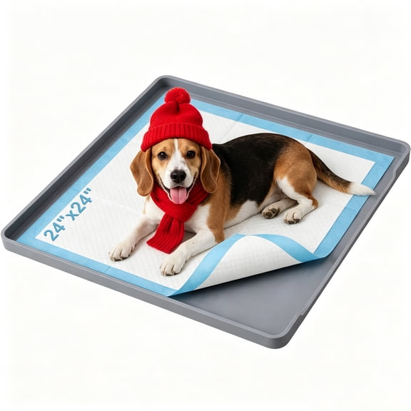 Pee Pad Holder for Dogs, 24"X24" Non-Slip Silicone Puppy Pad Holder with 1-Inch Raised Edge, Floor Protection for Indoor Use, Fits Most Training Pads, Easy to Clean, Grey