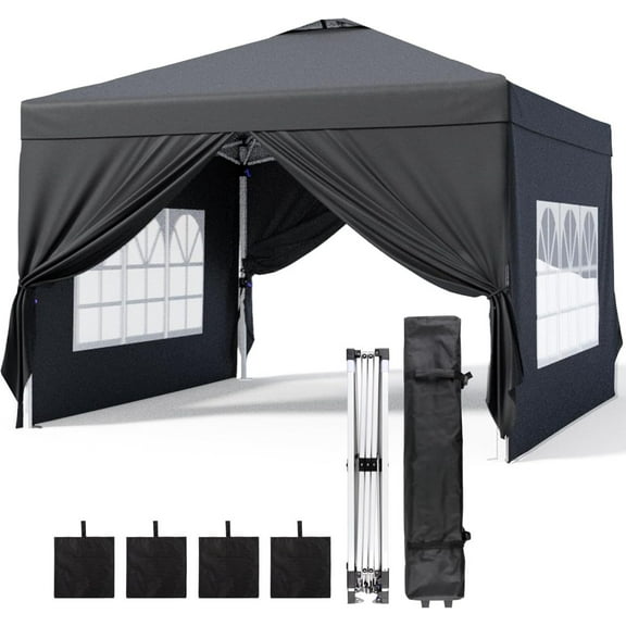 MMZP 10x10 Pop-Up Canopy Tent with Removable Walls, 3-Height Adjustable Easy Set Up Gazebo, All-Weather Portable Canopy Tent for Camping, Beach & Tailgates (Black)