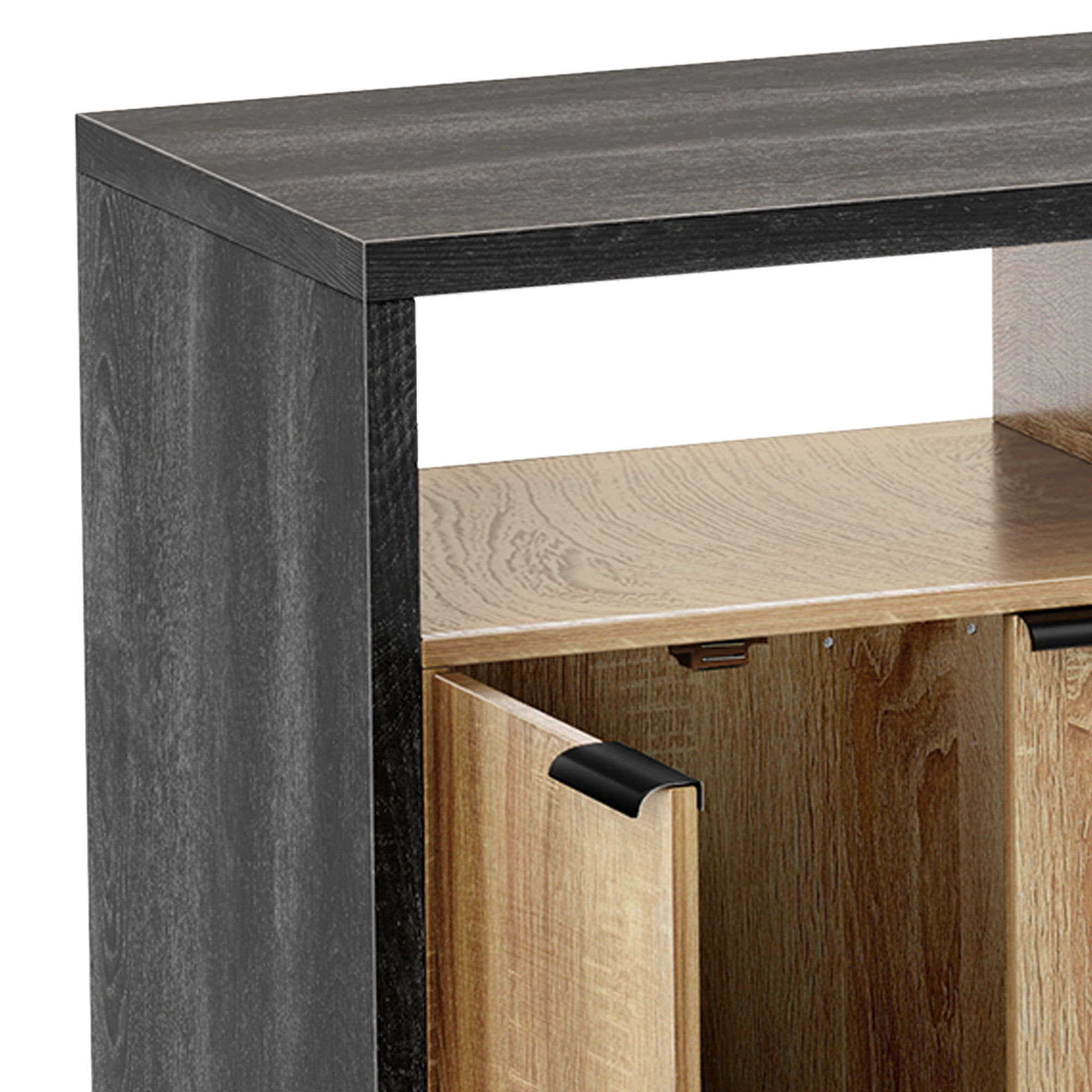 Craftian Cat Litter Box Enclosure with Power Outlet and LED Light, Wooden Long Cat Litter Box Enclosure TV Stand Furniture with Double Rooms - Oak