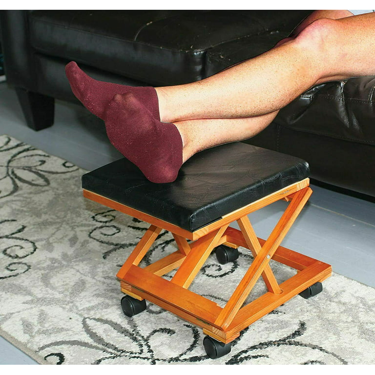 Adjustable Wooden Foot Stool – Leather Tapestry Foot Rest