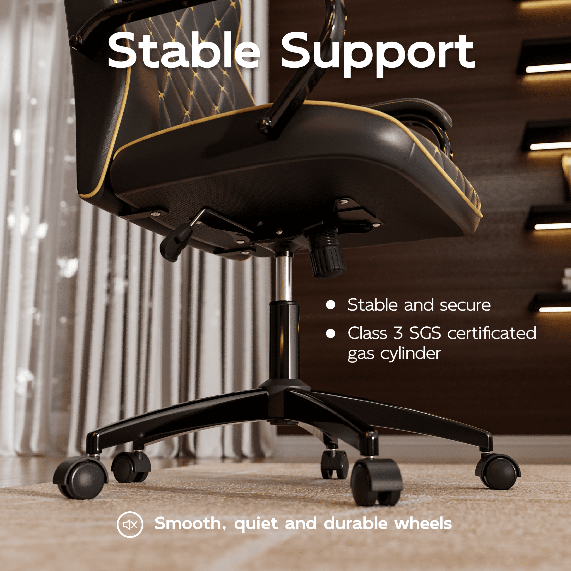 HomeZeer Black Office Chair with Wheels, Ergonomic High Back Executive Desk Chair with Padded Arms, Modern PU Leather Embroidery Computer Chair with Rocking Function