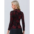 thumbnail image 3 of DARING DIVA Women's Velvet Floral Print See Through Mesh Tops XS Black Red, 3 of 6