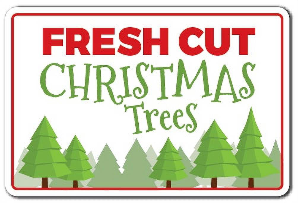 Decal Sticker Christmas Tree Fresh Cut Holidays and Occasions Store Sign red 