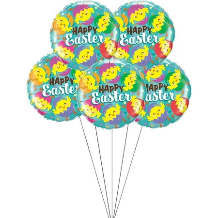 PMU Happy Easter Hatched Chicks 18 Inch Mylar Foil Balloon Pkg/5