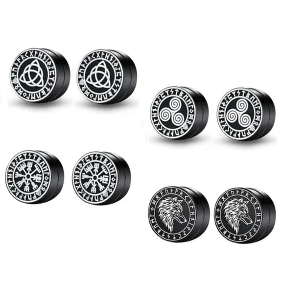 QQTDFG 4Pair Men Magnetic Stud Earrings Set Stainless Steel Fake No Piercing Clip On-Black B