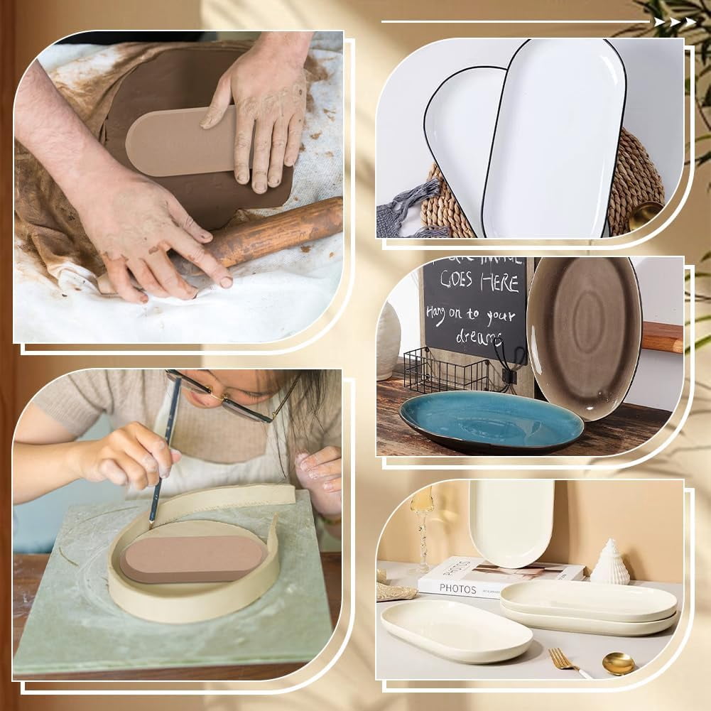 1set 6pcs 6 styles Wood Boards Ceramic Clay Drying Board Ceramic Making Tools Oval BurlyWood 244~415x47~210x15mm 1pc/style