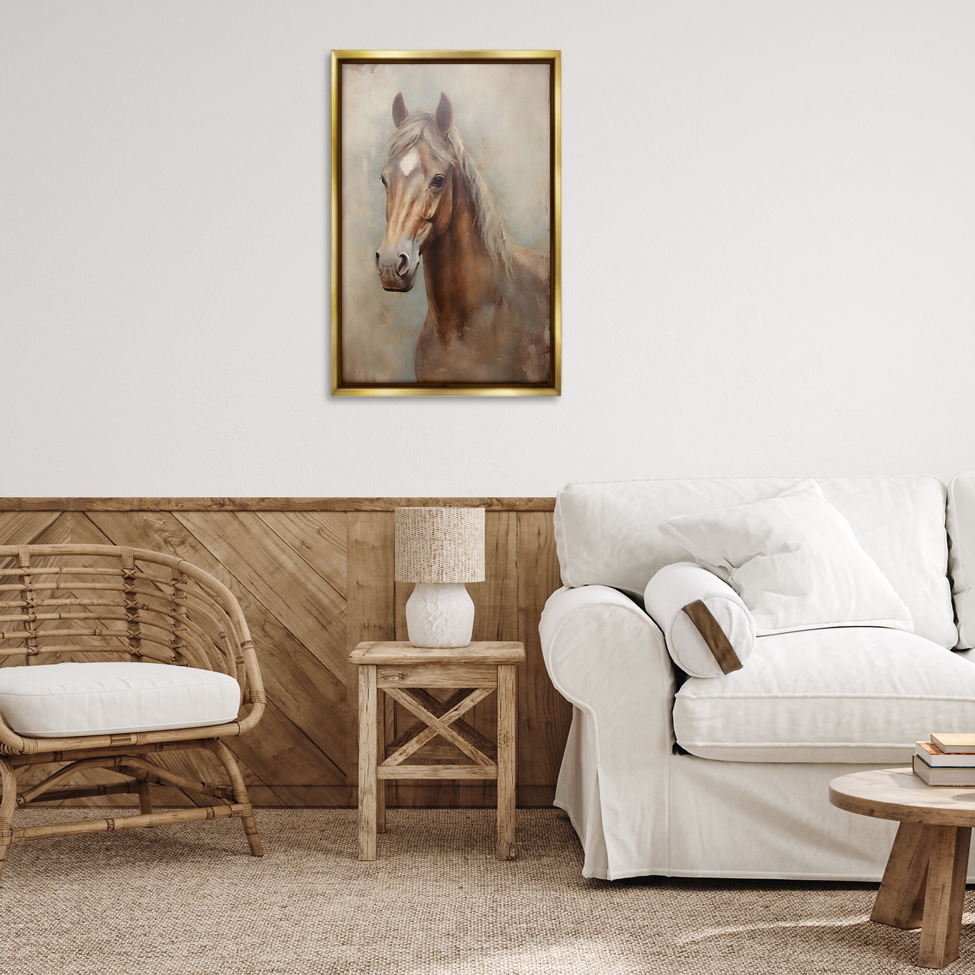 Stupell Industries Brown Horse Visage Animals & Insects Painting Gold Floater Framed Canvas Art Print Wall Art, 21 x 31