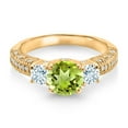 thumbnail image 2 of Gem Stone King 18K Yellow Gold Plated Silver Green Peridot Sky Blue Aquamarine and White Moissanite Engagement Ring for Women (2.03 Cttw, Gemstone August Birthstone, Round 7MM and 4MM, Size 8), 2 of 3