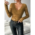thumbnail image 5 of Women Long Sleeve Tops Shirts Dressy Hollow Out Crochet Lace Embroidered Blouses 2025 Fashion Yellow XL, 5 of 7