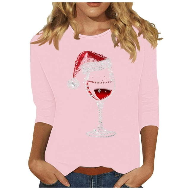 RKSTN Sweat-Shirt pour Femmes Mode Imprimé Décontracté Col Rond Pull Manches 3/4 Haut Chandail en Molleton de Noël
