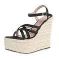 thumbnail image 4 of HEWUQI Wedges Sandals for Women Platform Espadrilles Open Toe Strappy Slingback High Heels Summer Wedding Prom Work Beach Dress Shoes Black Size 8.5, 4 of 4