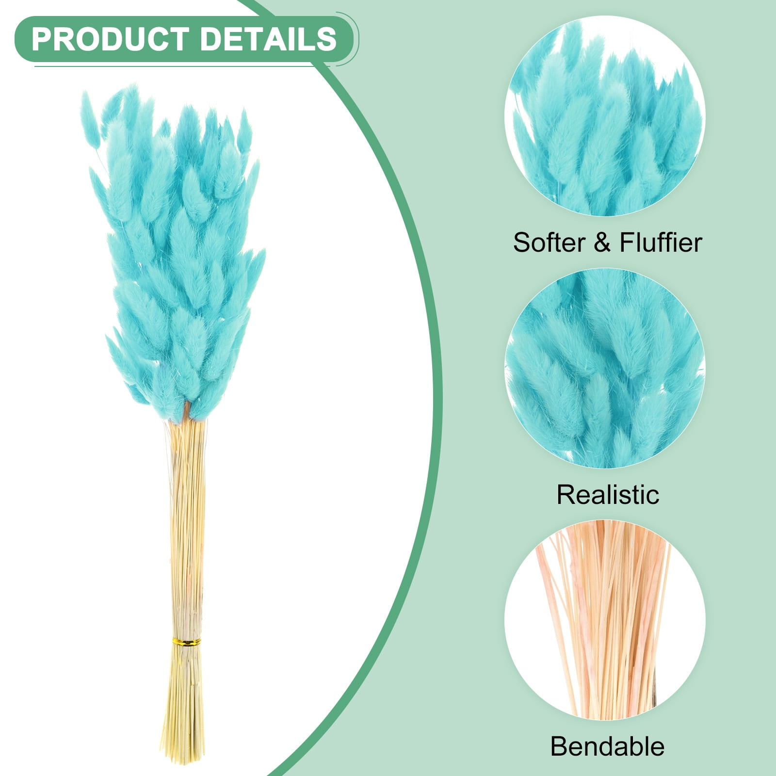 Uxcell 180-Pack Bunny Tails Grass 17 Inch Fluffy Rabbit Tail Grass Dried Flowers for Home/Wedding [Blue]
