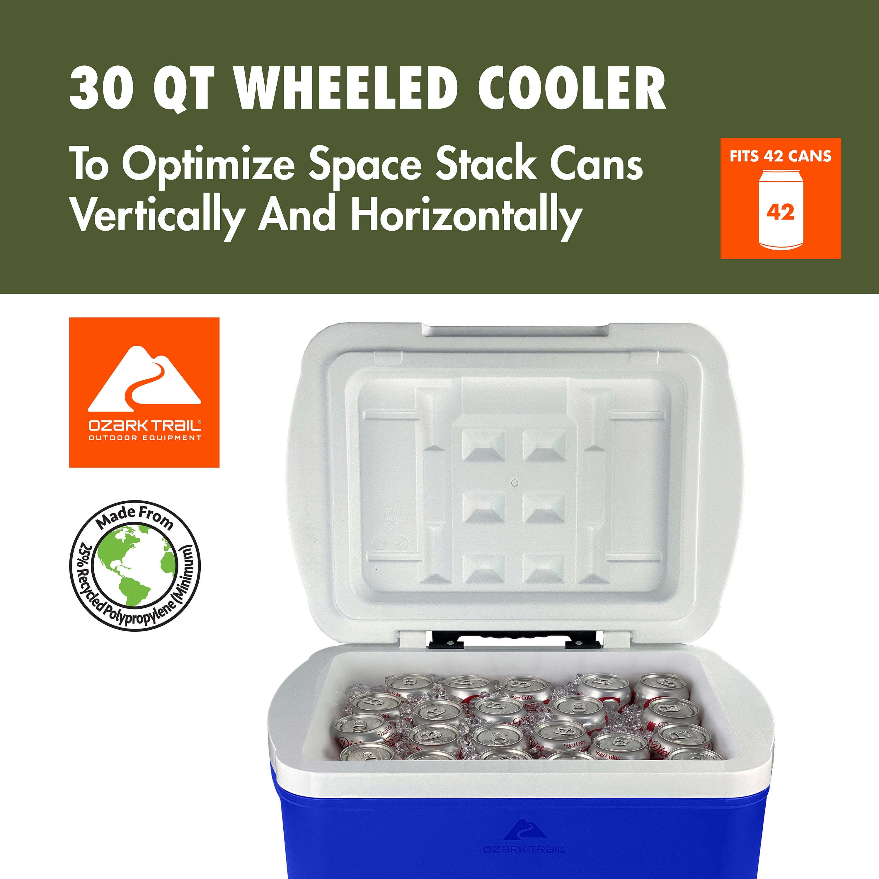 Ozark Trail 30 Quart Capacity Hard Side Wheeled Cooler, 42-Can, Royal Blue