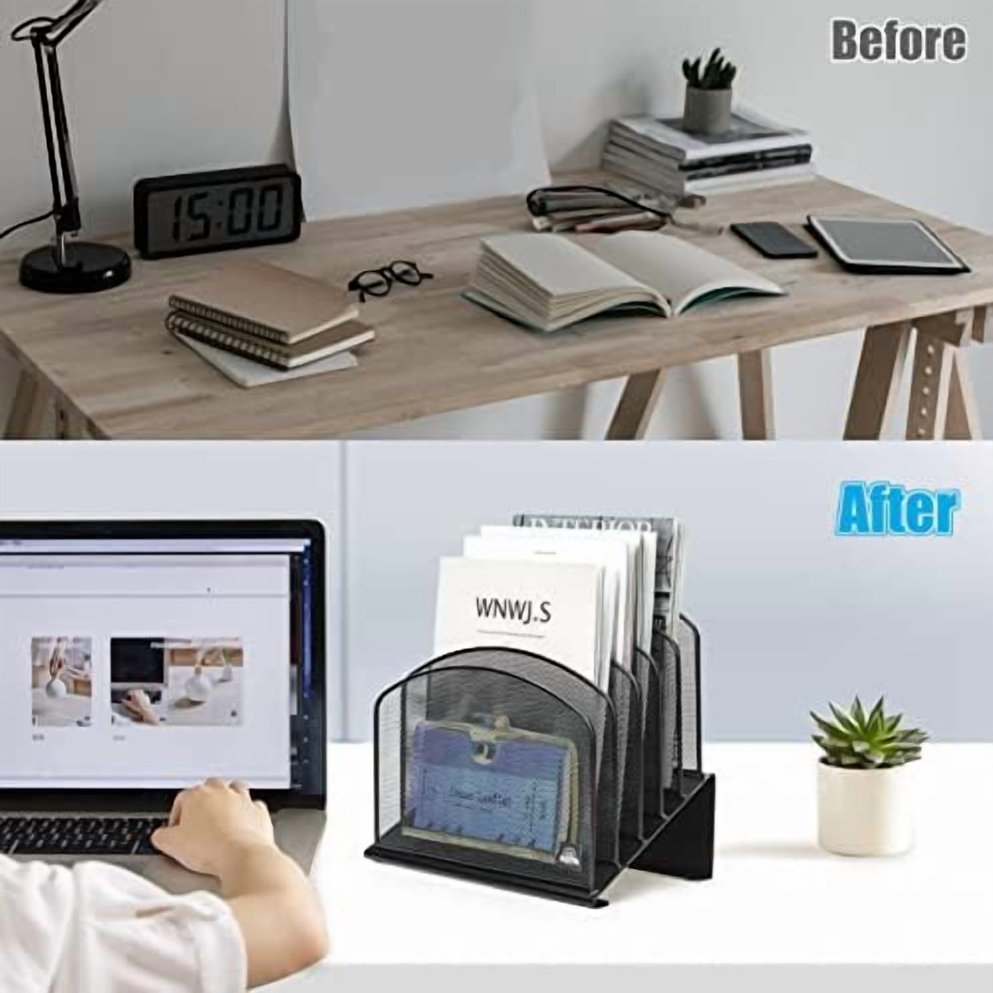 2 Pack Inclined Desk File Organizer, 5 Slot Desktop File Folder Holder Document Holder Sorter Organization and Accessories for Office School Classroom