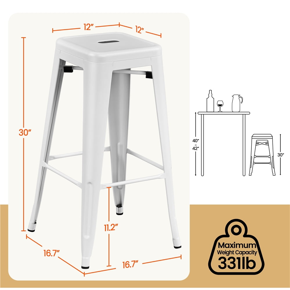Yaheetech 4pcs 30'' Metal Bar Stools Vintage Counter Bar Stool Stackable Chairs White