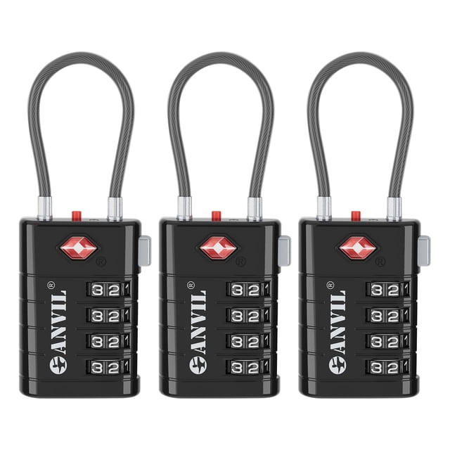 Candado de equipaje ANVIL TSA008 Core con combinación de 4 dígitos (3, negro)