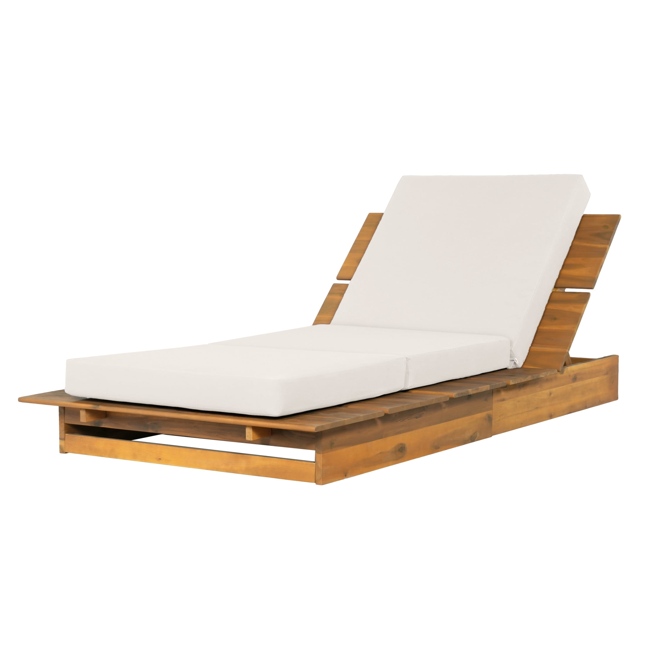 Christopher Knight Home Outdoor Chaise Lounge with 4" 3-Fold Cushion, Adjustable Backrest, Teak + Cream