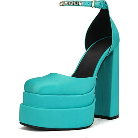 

THESHY Womens Platform Chunky High Block Heels Ankle Strap Buckles Wedge Dress Pumps Fashion Shoes for Women