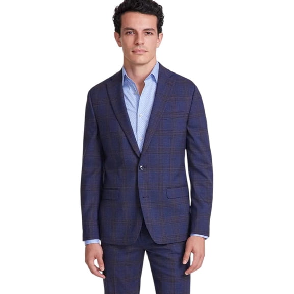 Bar Iii Mens Slim fit Suit Jacket Blazer 38 R Navy Blue Plaid Stretch Wool