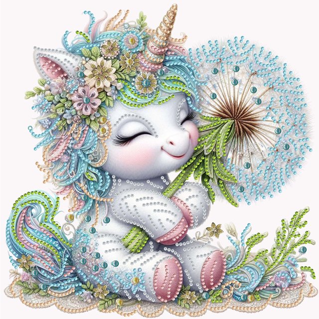 Pintura de diamante 5D DIY taladro en forma especial parcial diente de león unicornio 30x30cm