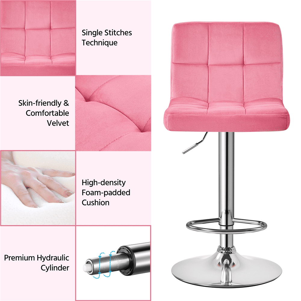 Alden Design Adjustable Modern Velvet Counter-Height Mid-Back Bar stool Set of 2, Pink