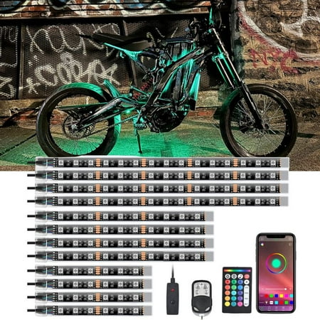 12Pcs Motorcycle LED Light Kit with Brake Light Turn Signal, Motorcycle Underglow Lights with APP Remote Control,RGB Neon Strips Multicolor Waterproof for Harley Honda Kawasaki Yamaha