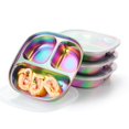 thumbnail image 1 of Platos infantiles AIEVE de acero inoxidable, paquete de 4 con tapas, 1 of 7