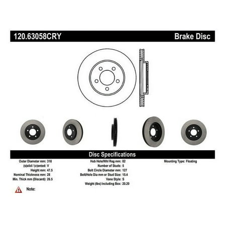 Centric Parts Disc Brake Rotor P/N:120.63058 Fits select: 2004-2008 CHRYSLER PACIFICA