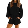 thumbnail image 2 of Puntoco Mujeres Moda Cuello Redondo Blusa Manga Larga Tops Sudadera Pantalones Cortos Casual Traje Conjuntos Puntoco Puntoco-3695, 2 of 9