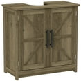 thumbnail image 2 of HOMCOM Farmhouse Pedestal Sink Storage Cabinet, Freestanding Bathroom Sink Cabinet with 2 Barn Doors and Adjustable Shelf, Distressed Light Gray, 2 of 9