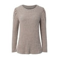 thumbnail image 4 of Women's Crewneck Long Sleeve Knit Shirts Solid Basic Casual Tops Lightweight Stretch Ribbed Pullover Sweater, 4 of 7
