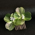 thumbnail image 2 of Namzi Bridal Flower Wedding Hair Pins Crystal Pearl Hair Combs Clips Headpiece Gold Wedding Hair Accessories Jewelry with Rhinestone for Brides Bridesmaids Women Girls (Green), 2 of 3