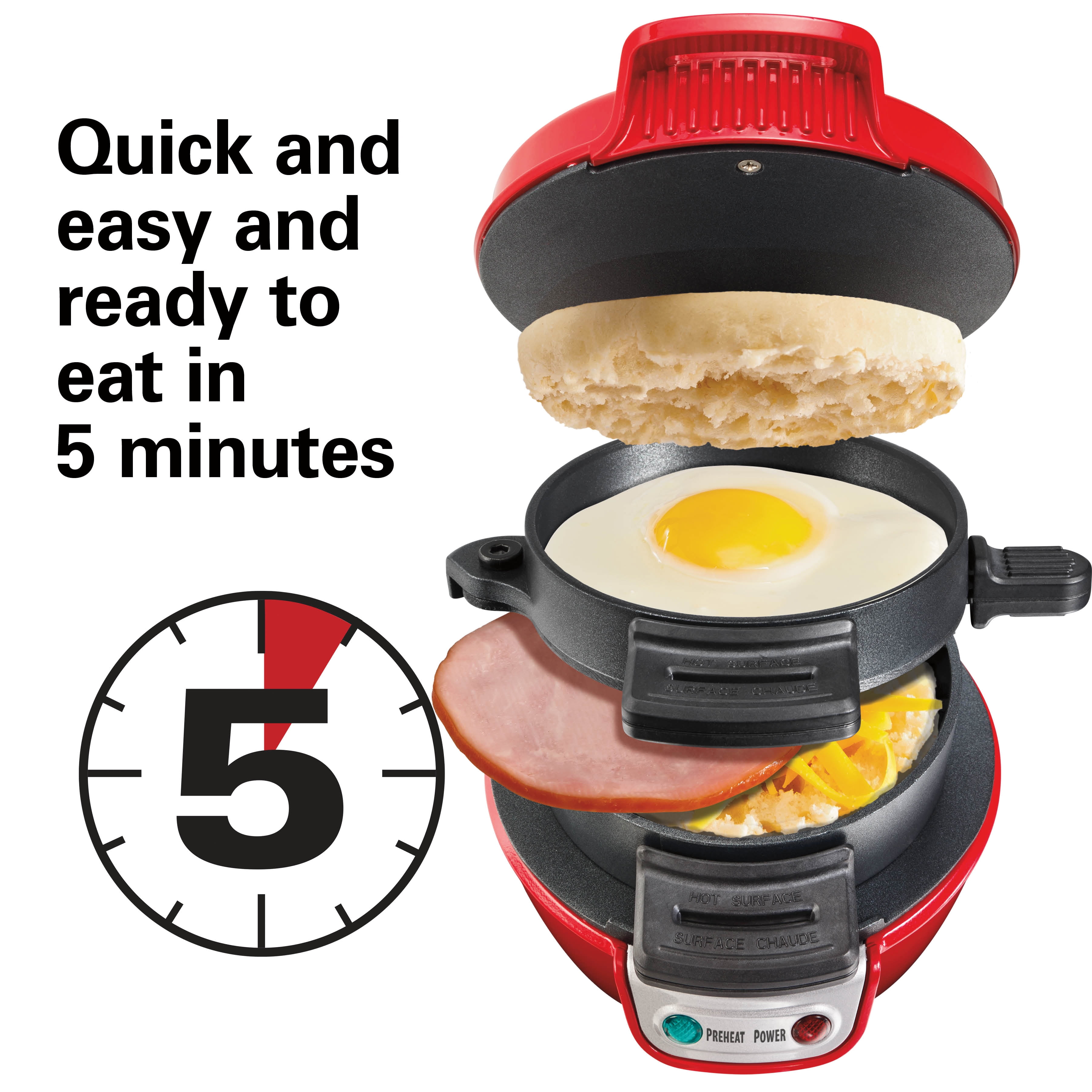 Hamilton Beach Breakfast Sandwich Maker with Egg Cooker Ring, Customize  Ingredients, Perfect for English Muffins, Croissants, Mini Waffles, Single,  Silver (2547…