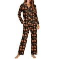thumbnail image 4 of FOR U DESIGNS Thanksgiving Pumpkin Maple Leaf Pajama Sets for Women 2 Piece Button Down Long Sleeve Pants and V-neck Tops for Women Size XL Button Up Jogger Sleepwear, 4 of 7