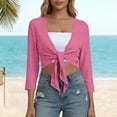 thumbnail image 4 of aohooy Womens Summer Cardigans Tie Front Shrug 3/4 Sleeve Bolero Cardigan Lightweight Casual Short Shawl Top Pink,XL, 4 of 9